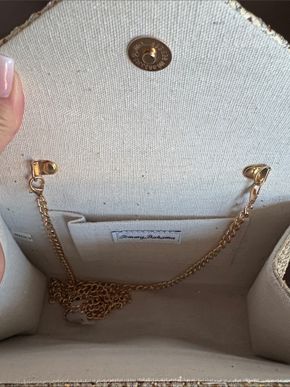 NWT Tommy Bahama Gold& Silver Woven design with Shell Accent Handbag - Picture 5 of 7